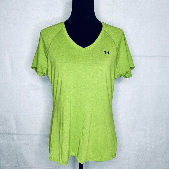 Under Armour Semi-Fitted Heat Gear V-Neck Women's Top Lime Green Size L - Picture 1 of 10